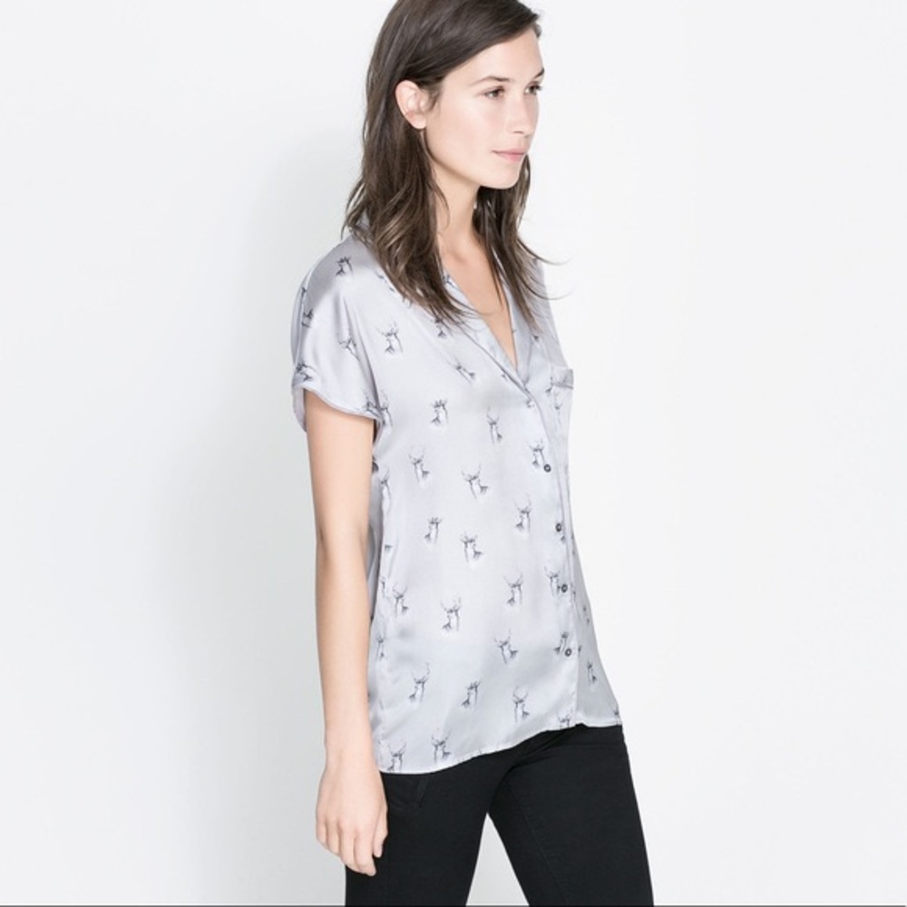 🤑📦 ZARA Silky Animal Print Pajama Style Top